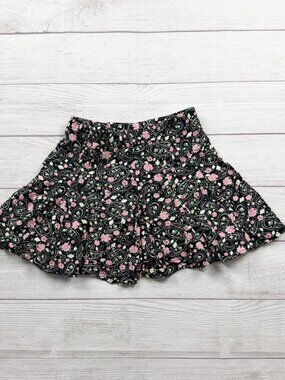 Belle du Jour Girls Floral Paisley Skirt Black Pink Flowy Pull On M